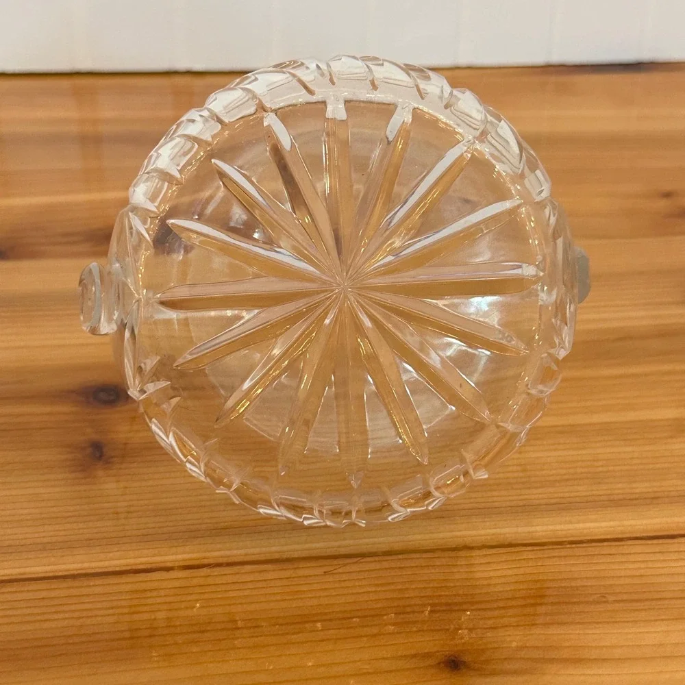 Vintage Cut Glass Basket Home Decor Clear Excellent Starburst Fan Pattern